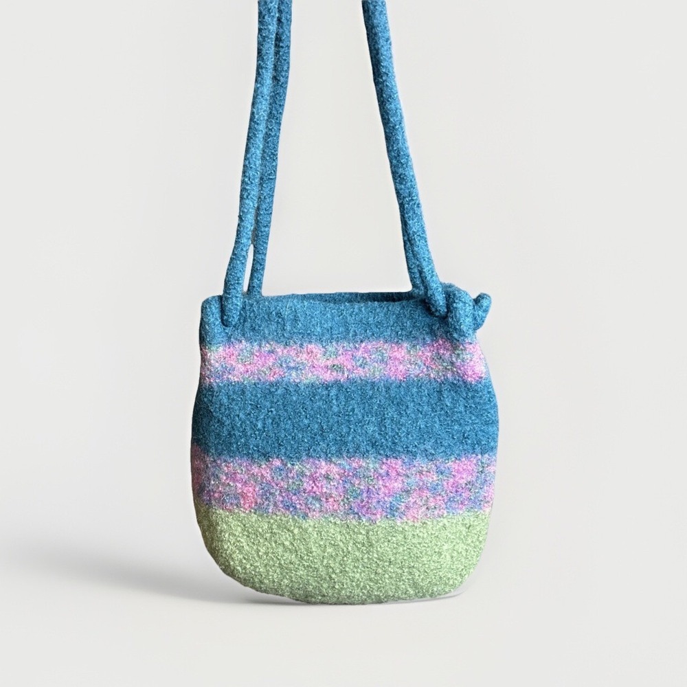 Handmade Pastel Felted Wool Purse Tote Handbag Shoulder Tote‎ Fiber Art Cottage